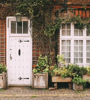 Rustic door with floral facade